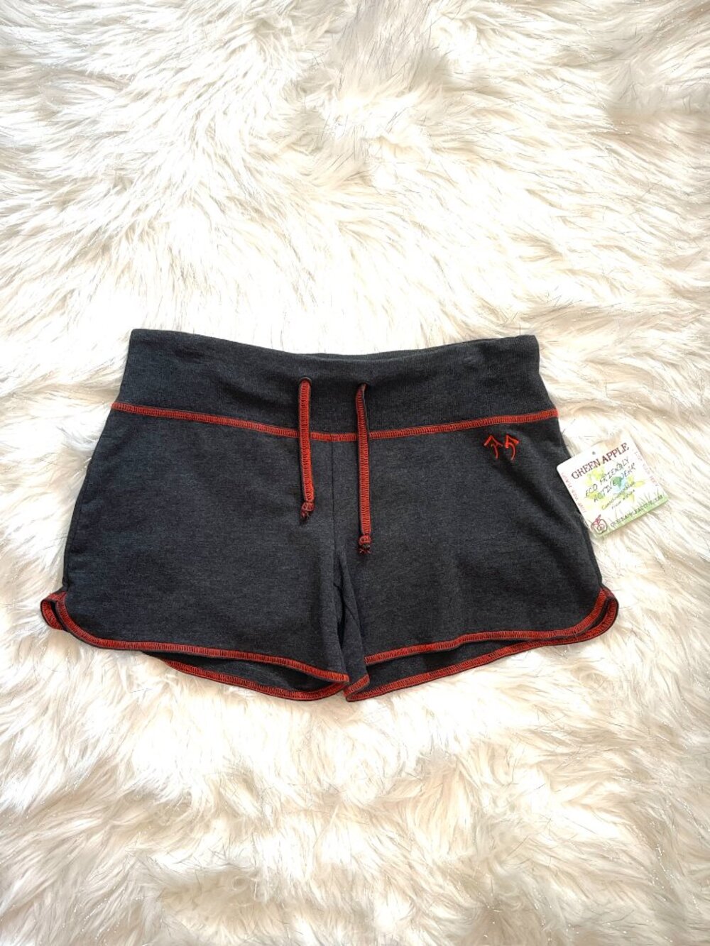 New Green Apple Shorts Charcoal Gray Knit Red Stitching Medium Eco Friendly